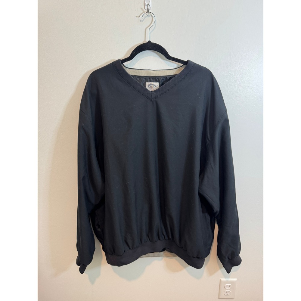 Vintage Callaway Golf Windshirt Mens XL Black Brushed Microfiber V-Neck Pullover